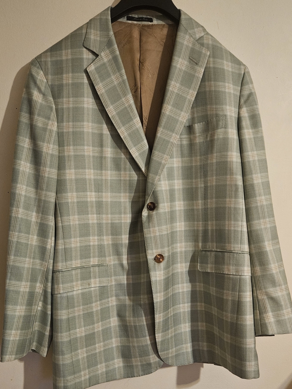 Sartoria Castangia Platinum Blazer Wool Silk Pistachio Sage Windowpane Italy 46